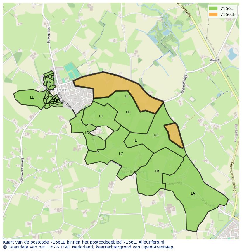 Afbeelding van het postcodegebied 7156 LE op de kaart.