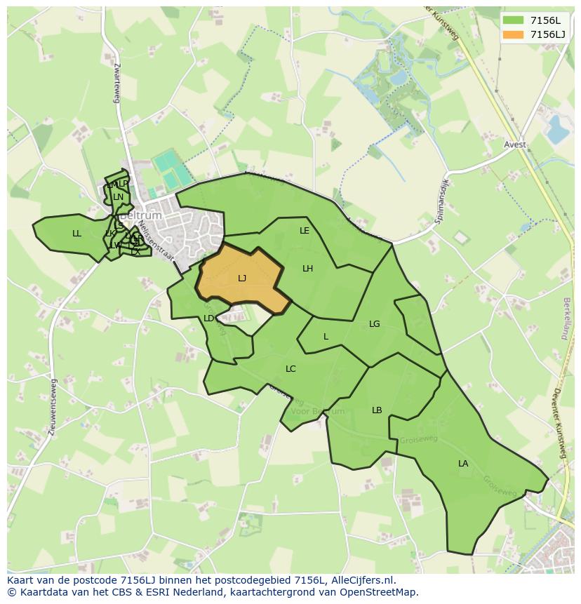 Afbeelding van het postcodegebied 7156 LJ op de kaart.