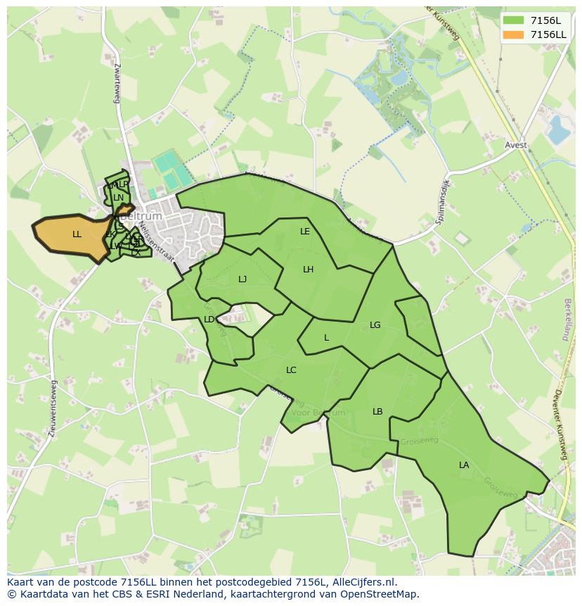 Afbeelding van het postcodegebied 7156 LL op de kaart.