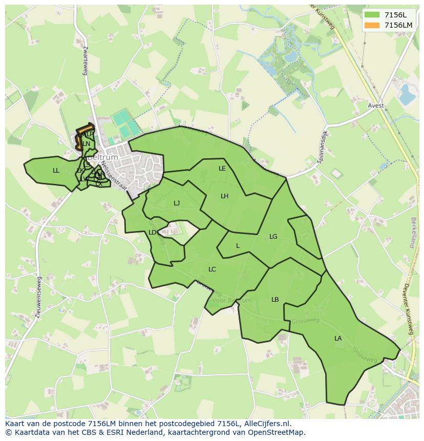 Afbeelding van het postcodegebied 7156 LM op de kaart.