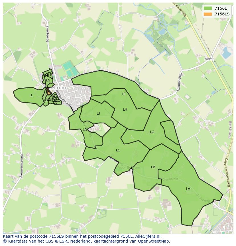 Afbeelding van het postcodegebied 7156 LS op de kaart.