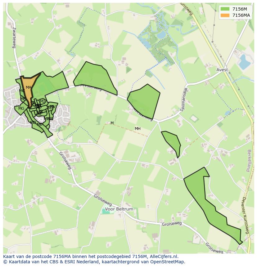 Afbeelding van het postcodegebied 7156 MA op de kaart.