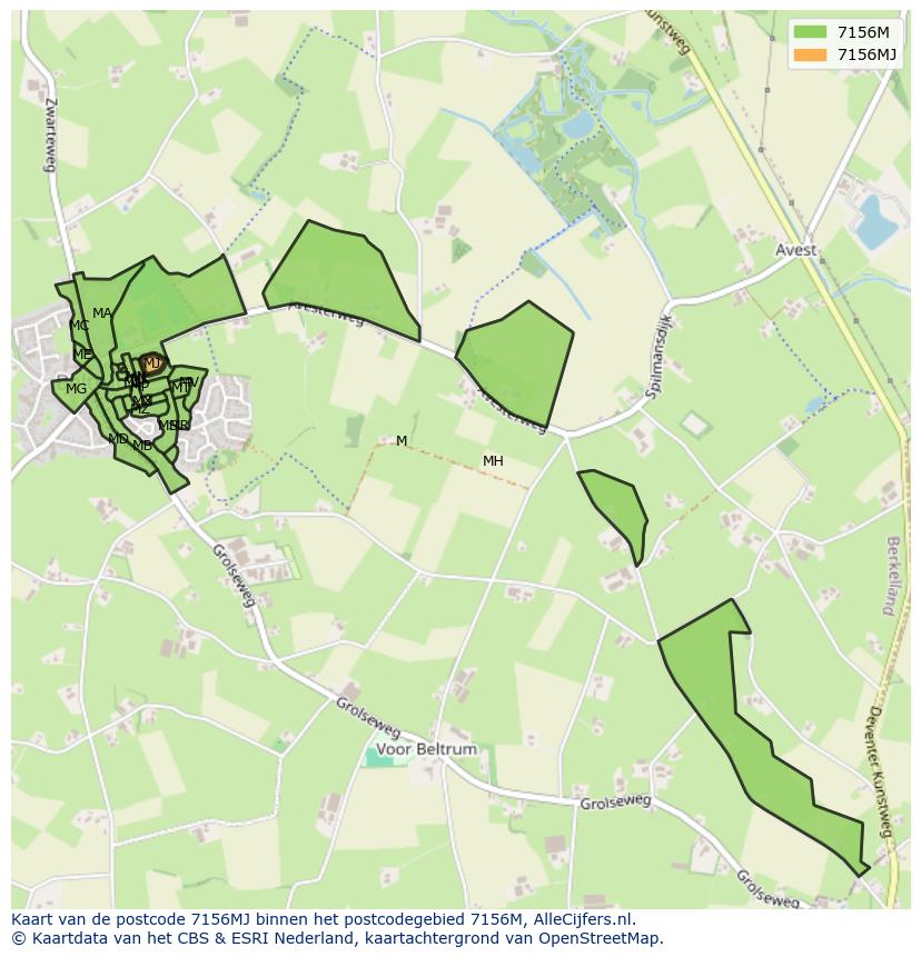 Afbeelding van het postcodegebied 7156 MJ op de kaart.