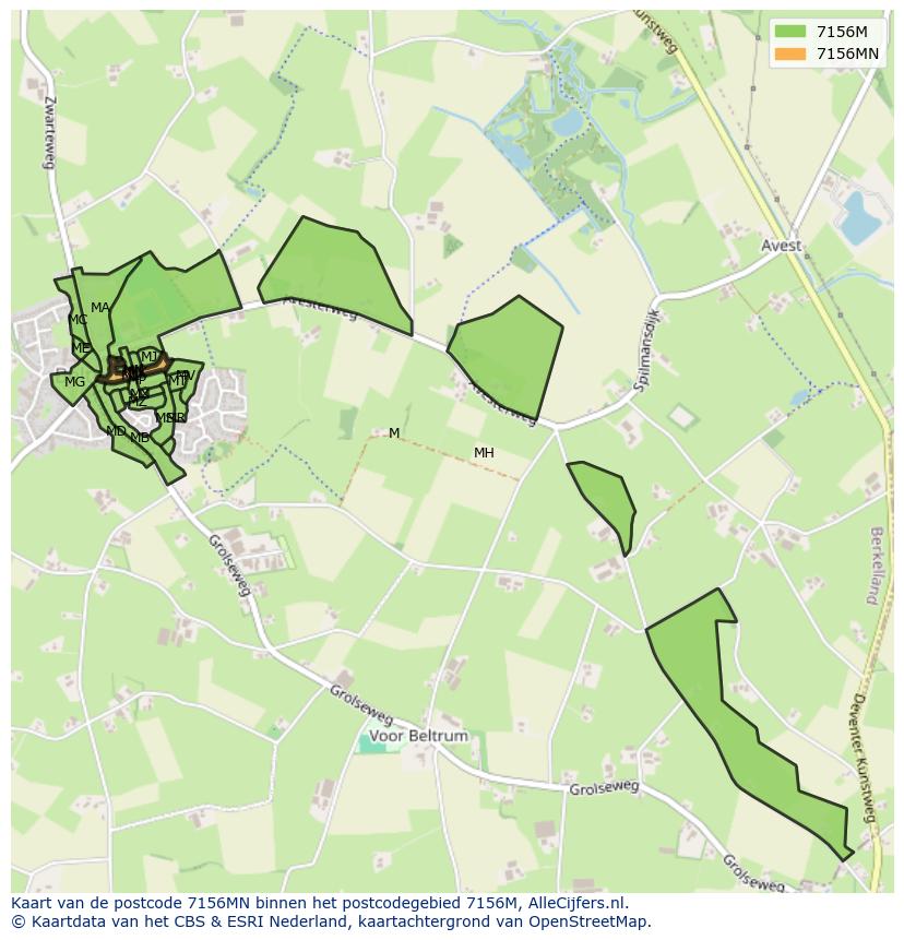 Afbeelding van het postcodegebied 7156 MN op de kaart.