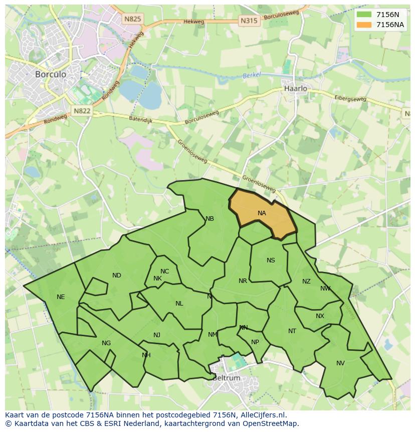 Afbeelding van het postcodegebied 7156 NA op de kaart.