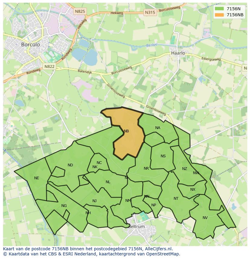 Afbeelding van het postcodegebied 7156 NB op de kaart.