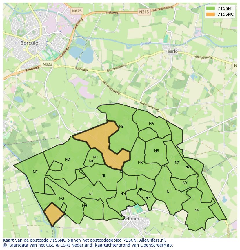 Afbeelding van het postcodegebied 7156 NC op de kaart.
