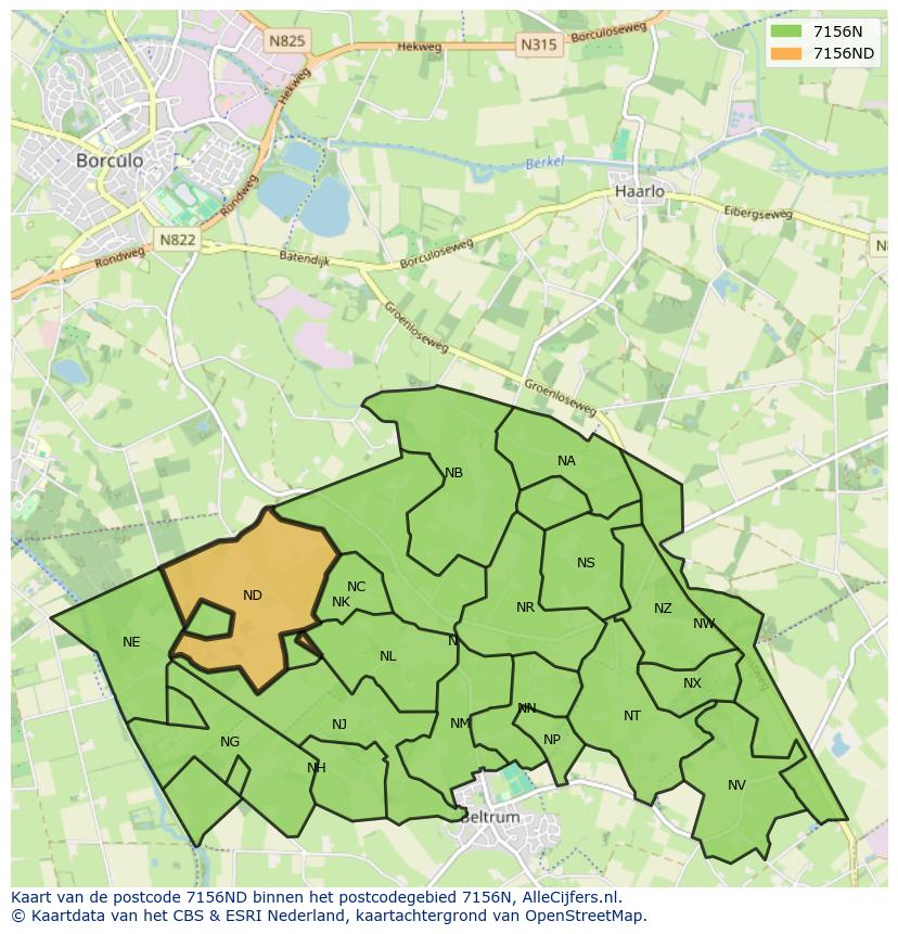 Afbeelding van het postcodegebied 7156 ND op de kaart.