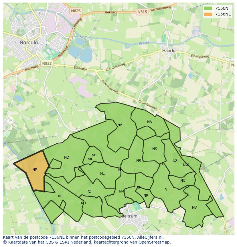 Afbeelding van het postcodegebied 7156 NE op de kaart.
