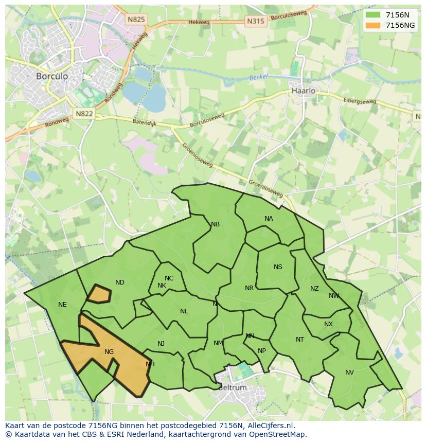 Afbeelding van het postcodegebied 7156 NG op de kaart.