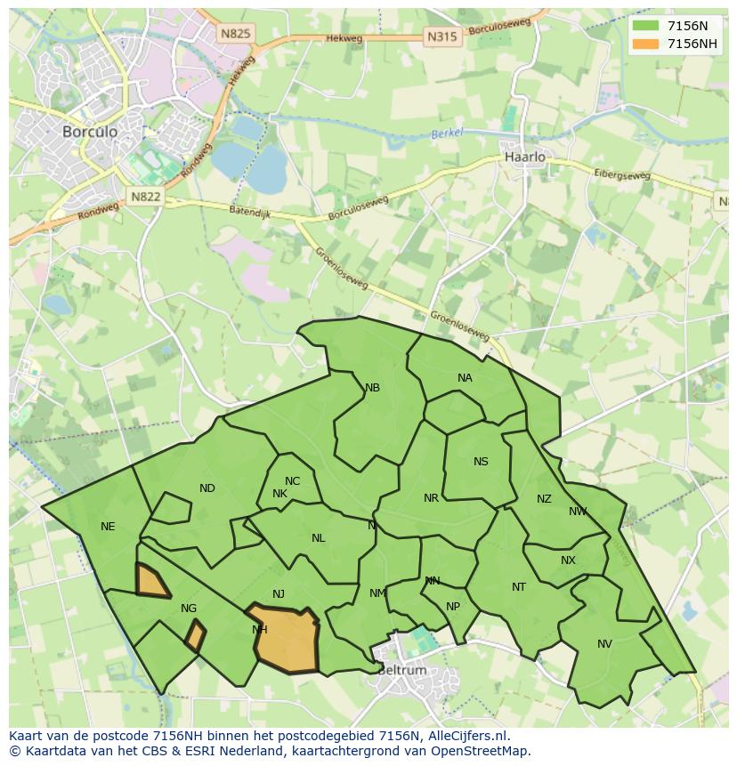 Afbeelding van het postcodegebied 7156 NH op de kaart.