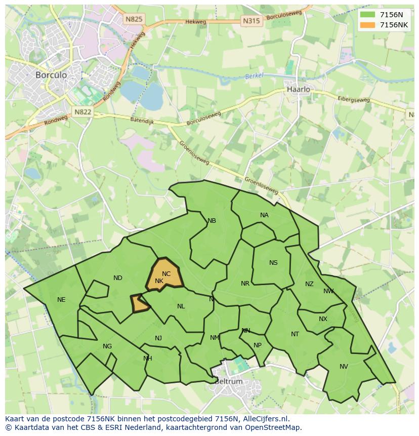 Afbeelding van het postcodegebied 7156 NK op de kaart.