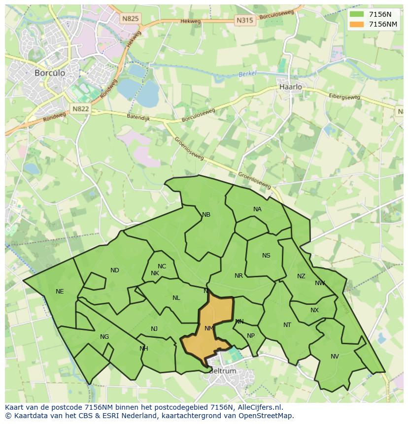Afbeelding van het postcodegebied 7156 NM op de kaart.