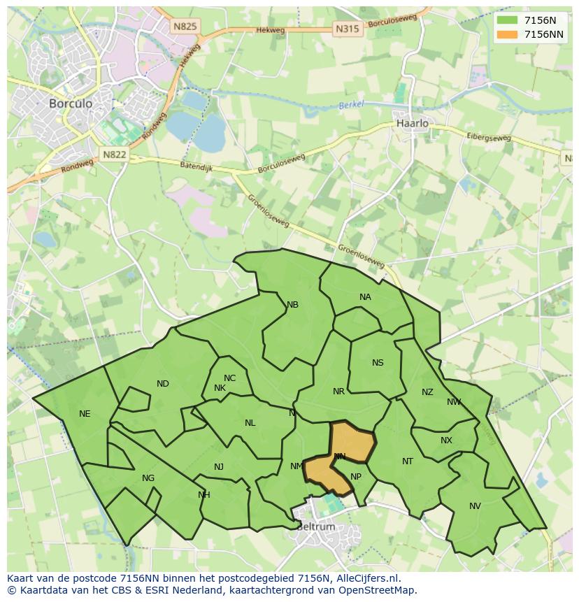 Afbeelding van het postcodegebied 7156 NN op de kaart.