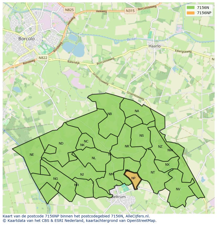 Afbeelding van het postcodegebied 7156 NP op de kaart.