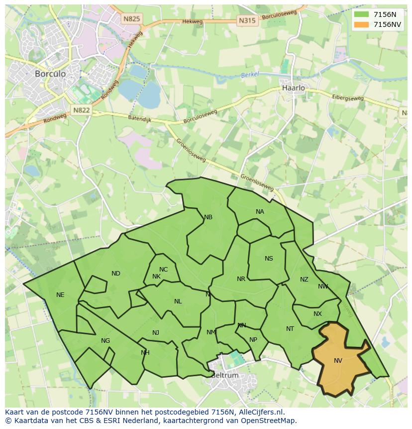 Afbeelding van het postcodegebied 7156 NV op de kaart.
