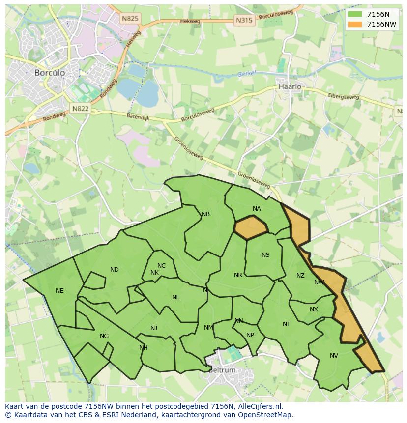 Afbeelding van het postcodegebied 7156 NW op de kaart.