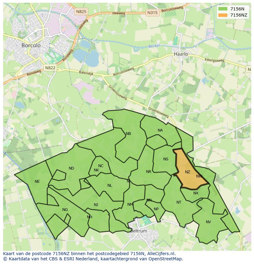 Afbeelding van het postcodegebied 7156 NZ op de kaart.