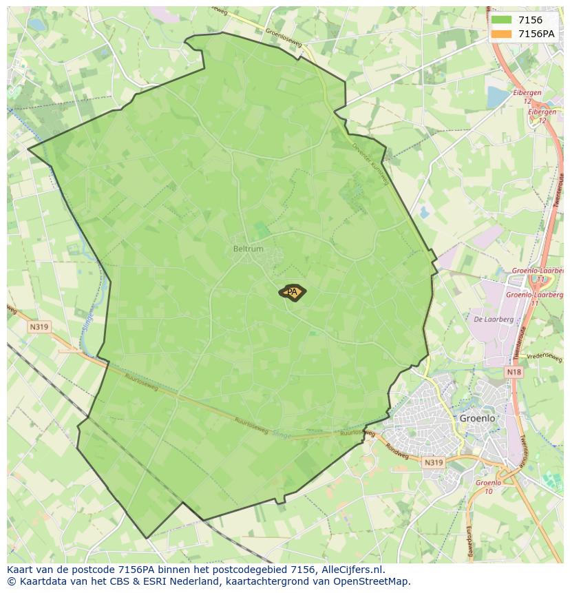 Afbeelding van het postcodegebied 7156 PA op de kaart.
