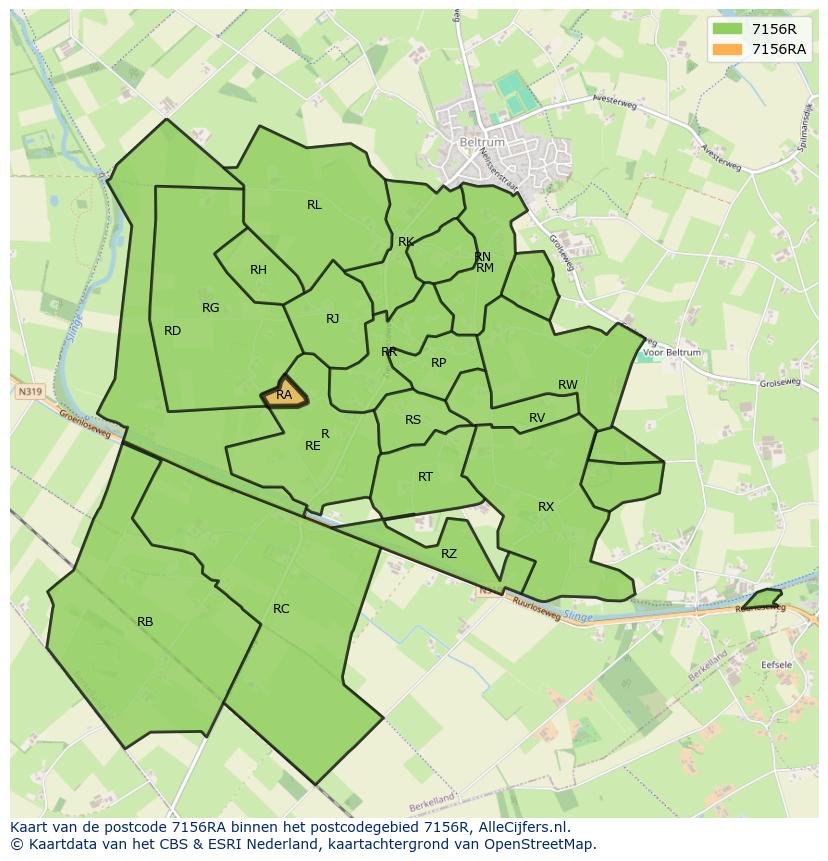 Afbeelding van het postcodegebied 7156 RA op de kaart.