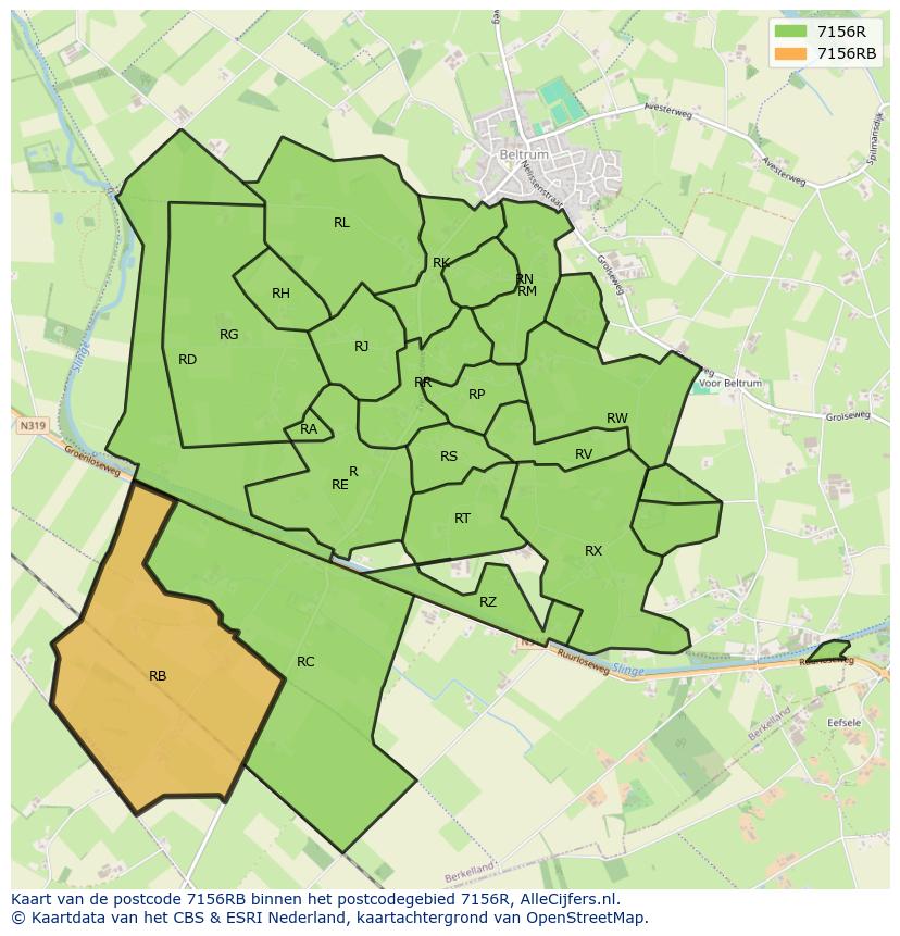 Afbeelding van het postcodegebied 7156 RB op de kaart.