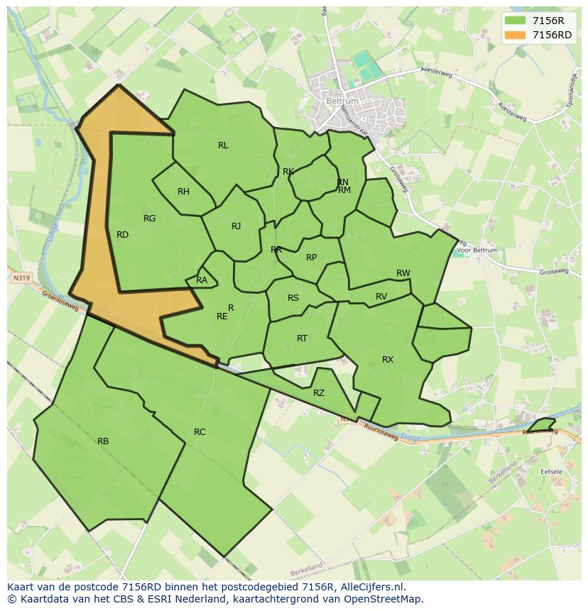 Afbeelding van het postcodegebied 7156 RD op de kaart.