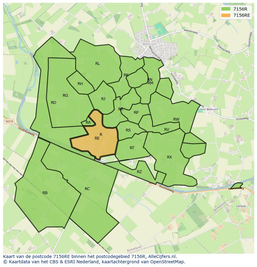 Afbeelding van het postcodegebied 7156 RE op de kaart.