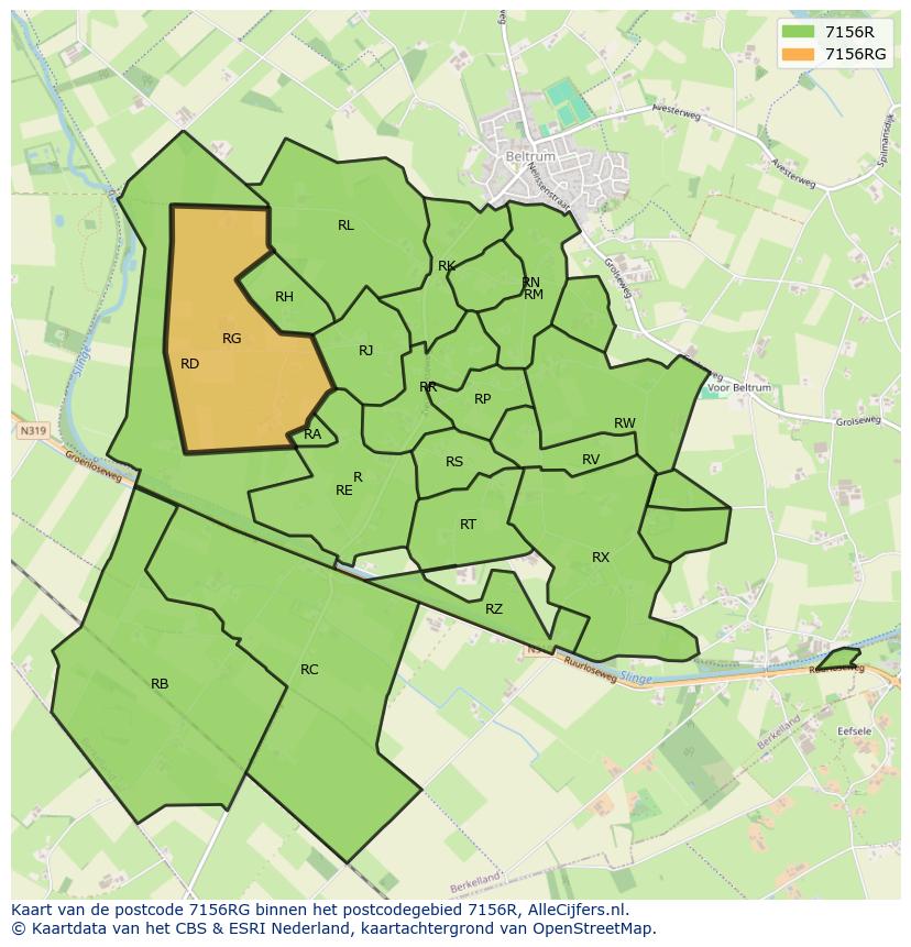 Afbeelding van het postcodegebied 7156 RG op de kaart.