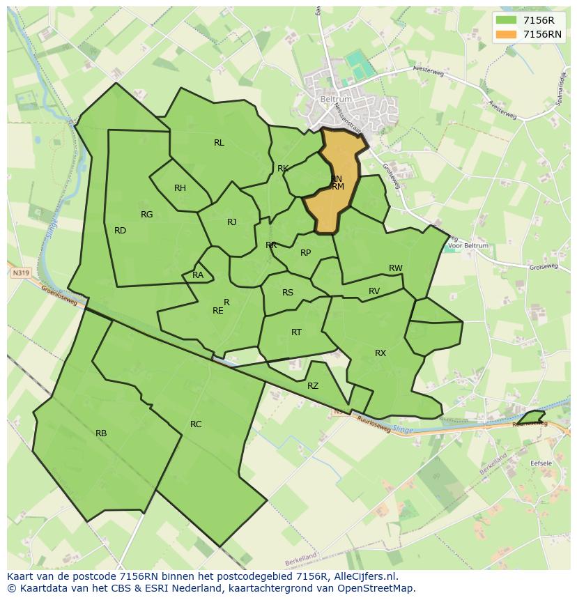 Afbeelding van het postcodegebied 7156 RN op de kaart.