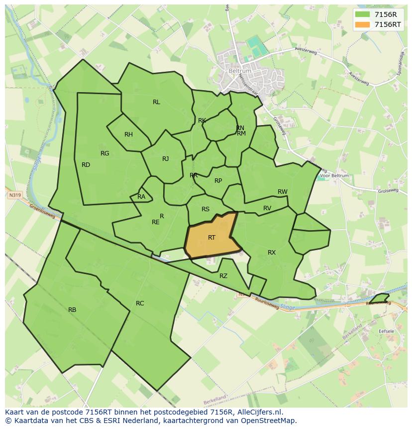 Afbeelding van het postcodegebied 7156 RT op de kaart.
