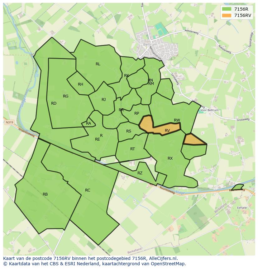 Afbeelding van het postcodegebied 7156 RV op de kaart.
