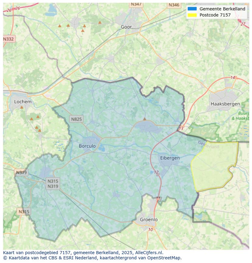 Afbeelding van het postcodegebied 7157 op de kaart.