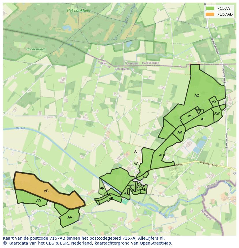 Afbeelding van het postcodegebied 7157 AB op de kaart.