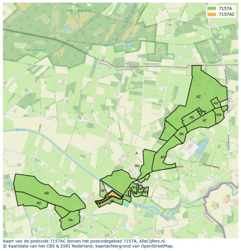 Afbeelding van het postcodegebied 7157 AC op de kaart.