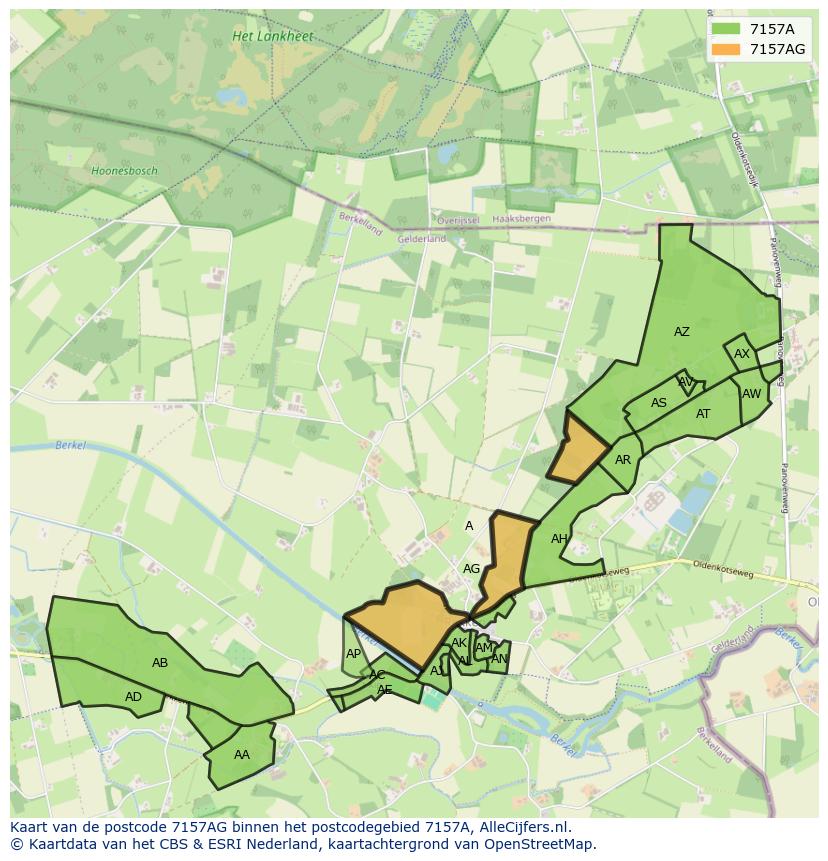 Afbeelding van het postcodegebied 7157 AG op de kaart.