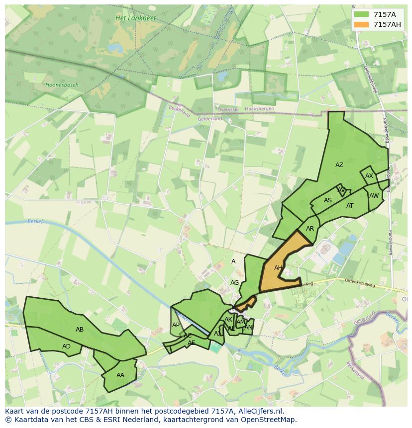 Afbeelding van het postcodegebied 7157 AH op de kaart.