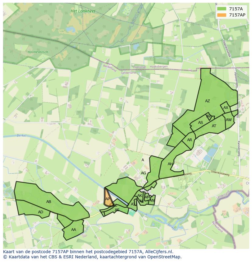 Afbeelding van het postcodegebied 7157 AP op de kaart.