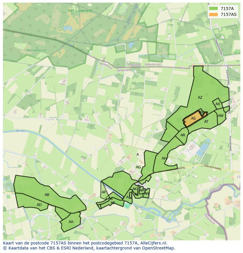 Afbeelding van het postcodegebied 7157 AS op de kaart.