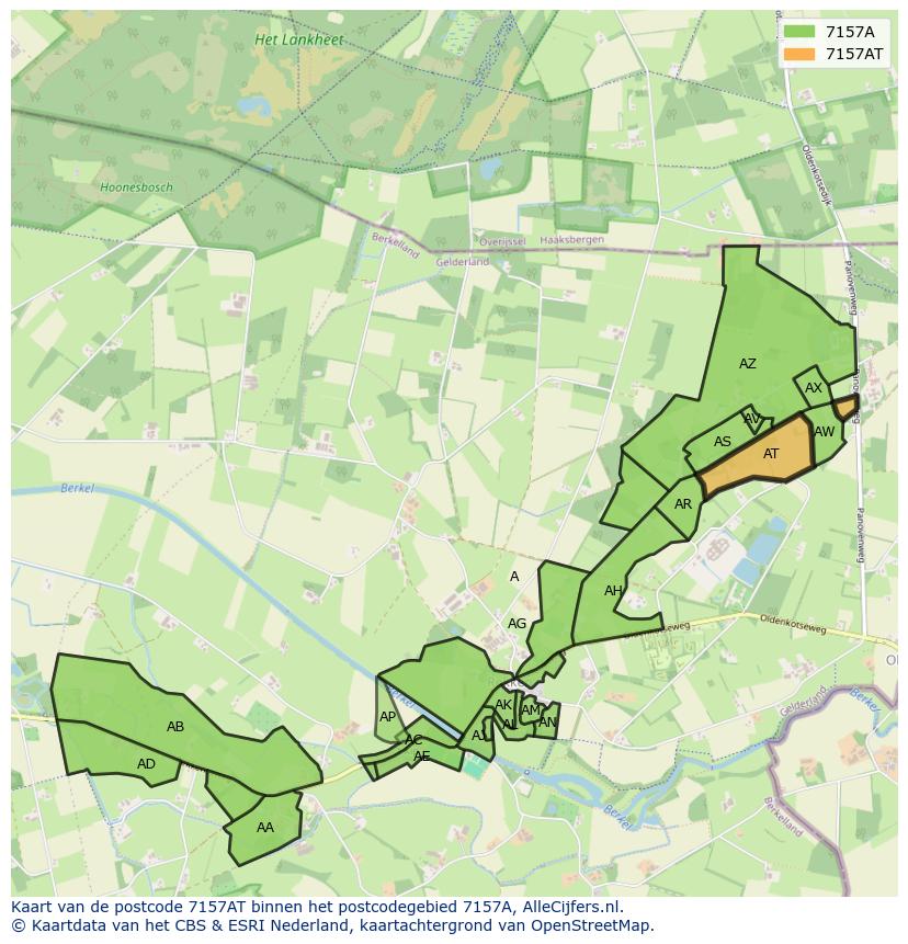 Afbeelding van het postcodegebied 7157 AT op de kaart.