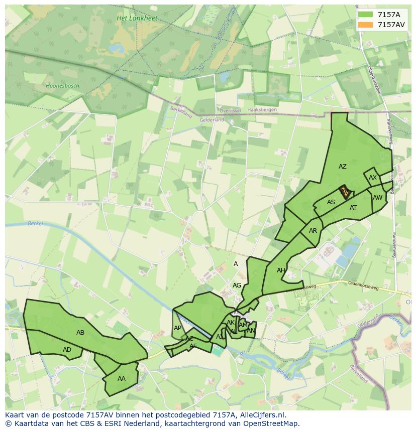 Afbeelding van het postcodegebied 7157 AV op de kaart.