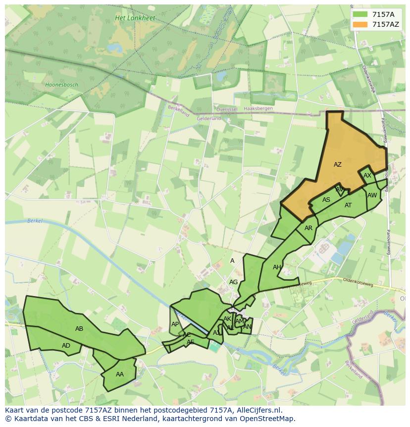 Afbeelding van het postcodegebied 7157 AZ op de kaart.