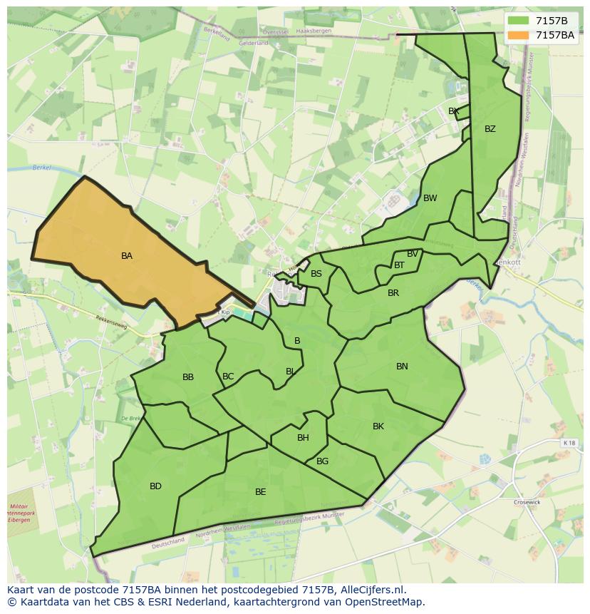 Afbeelding van het postcodegebied 7157 BA op de kaart.