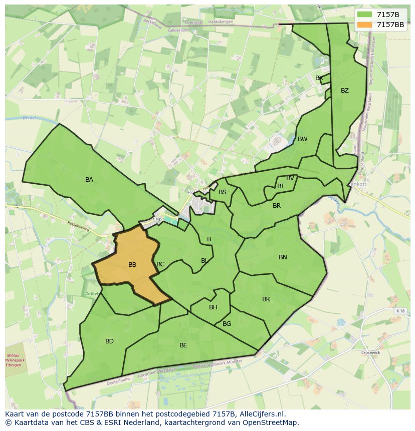 Afbeelding van het postcodegebied 7157 BB op de kaart.