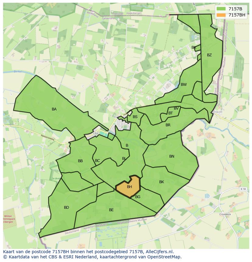 Afbeelding van het postcodegebied 7157 BH op de kaart.
