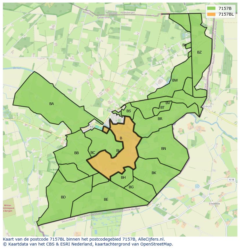 Afbeelding van het postcodegebied 7157 BL op de kaart.