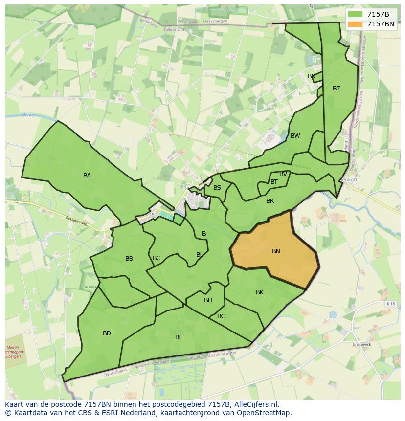 Afbeelding van het postcodegebied 7157 BN op de kaart.