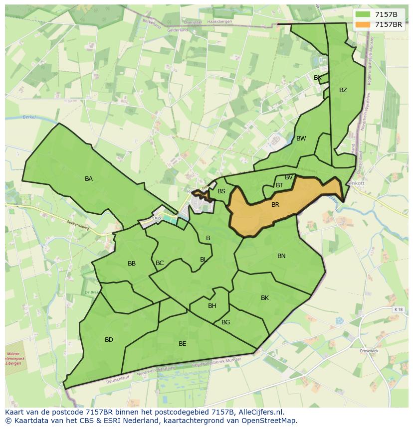 Afbeelding van het postcodegebied 7157 BR op de kaart.