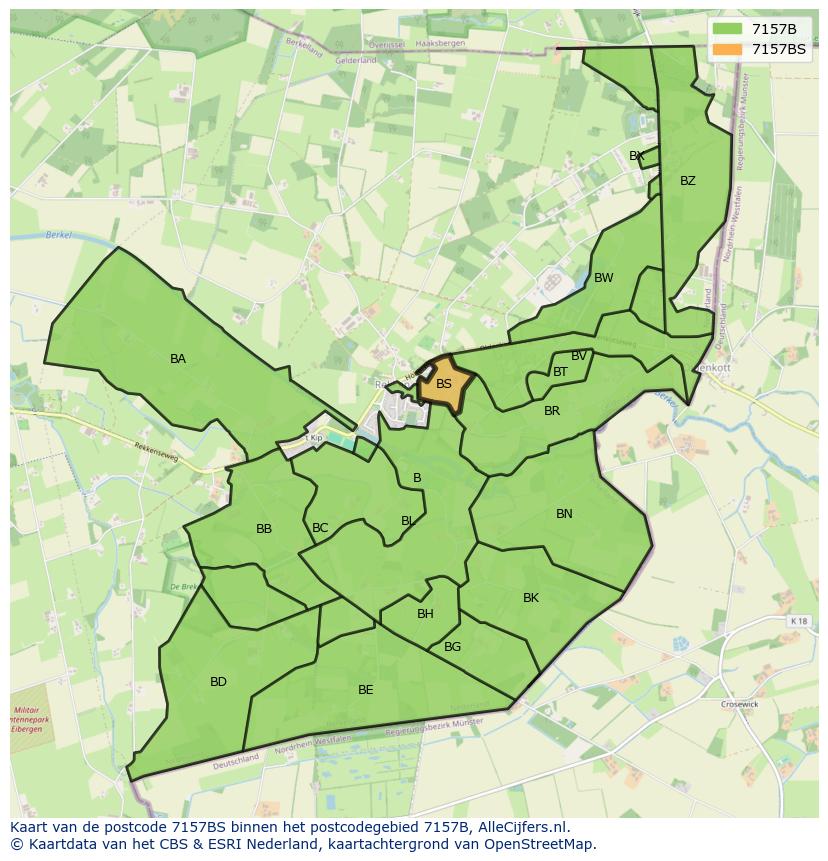 Afbeelding van het postcodegebied 7157 BS op de kaart.