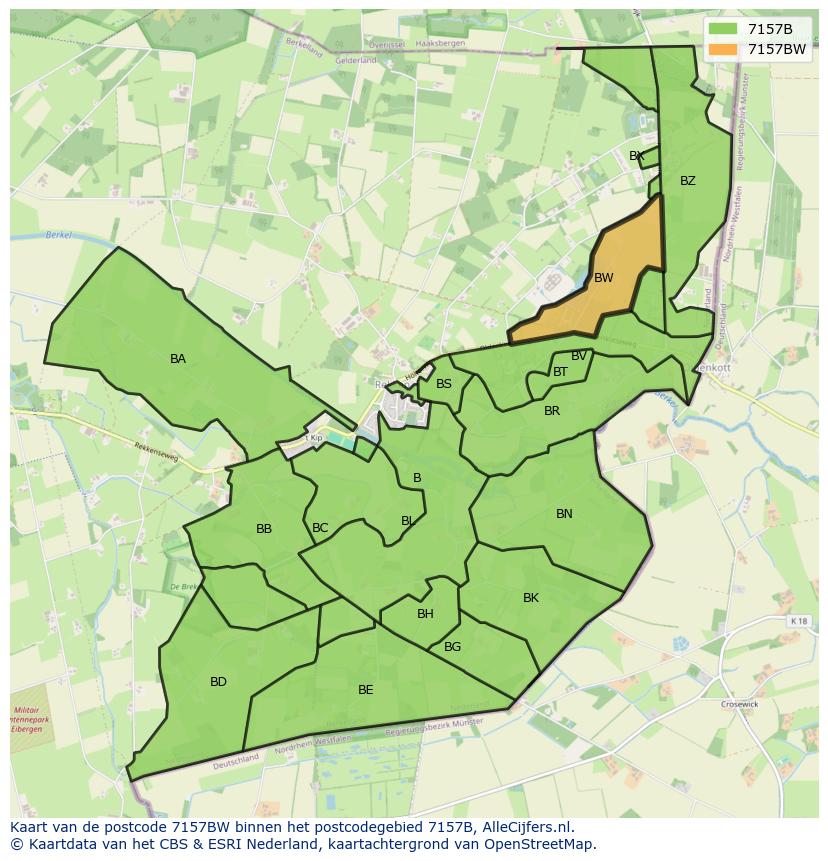 Afbeelding van het postcodegebied 7157 BW op de kaart.
