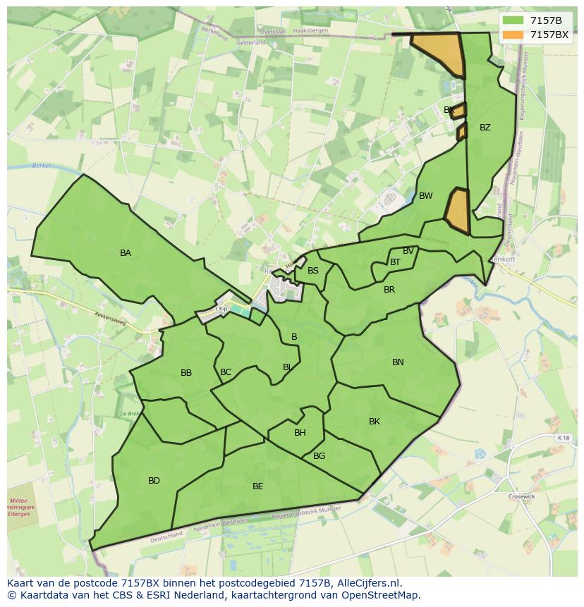 Afbeelding van het postcodegebied 7157 BX op de kaart.